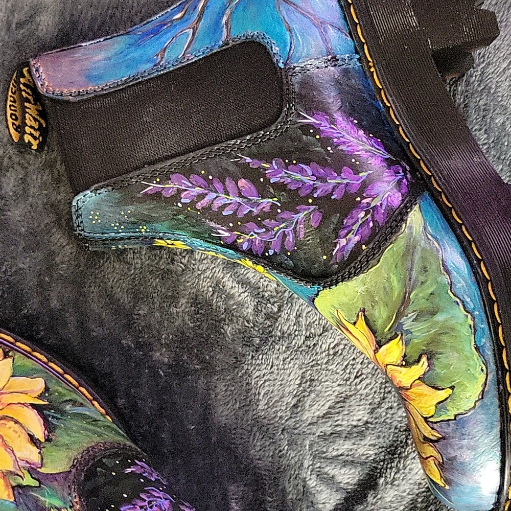 Handpainted Doc Marten Chelsea Platform Boots Sunflower Design One of a Kind! - Picture 12 of 16